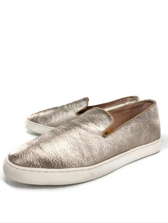 Birdies Shoes - Birdies The Swift Metallic Gold Leather Slip-On No-Lace Loafer Style Sneakers